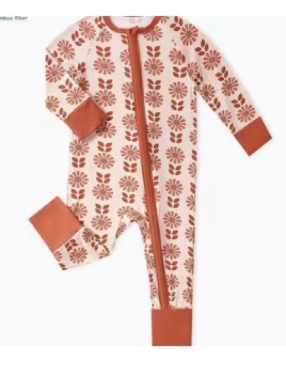 Bamboo Rust Floral Zip-Front One-Piece Bodysuit - 9/12 Months